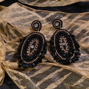 Striking Black/Gold Pierced Beaded Earrings